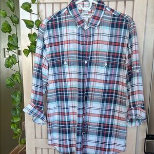 Express Men's Casual Plaid Shirt - Navy, Coral, White